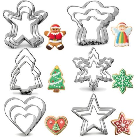 Set di formine per biscotti natalizi, 18 pezzi, 6 forme: omino di pan di zenzero, albero di Natale, fiocco di neve, angelo, cuore, cinque stelle (1/4)