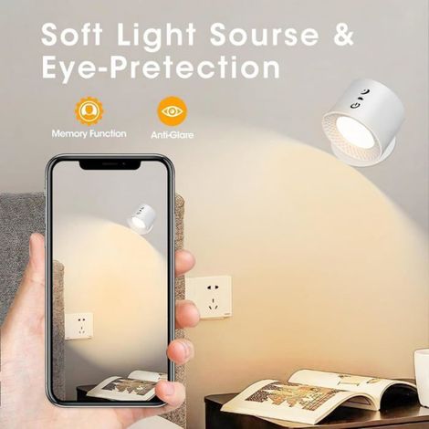 Applique Murale Interieur, Lampe Murale Sans Fil avec Télécommande, Rotatifs 360° Lampe de Chevet avec Port de Charge USB (1/5)