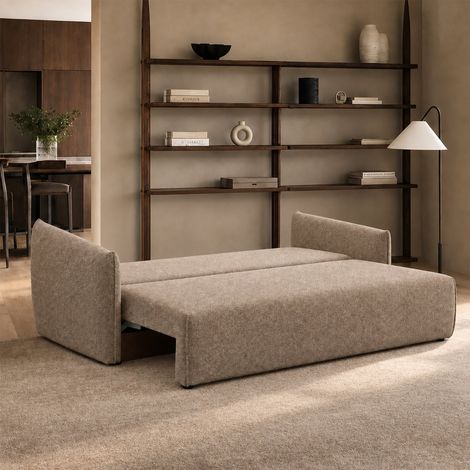 DAYLA Canapé 3 places convertible avec coffre en tissu taupe (1/5)