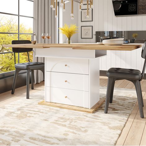 Mesa extensible 110-140 x 80 cm de MDF y metal, blanca HAVRYA (1/5)