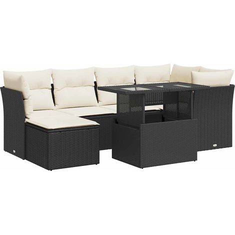 Sedute da esterno - Set Divani da Giardino con Cuscini 7pz Nero Polyrattan (1/5)