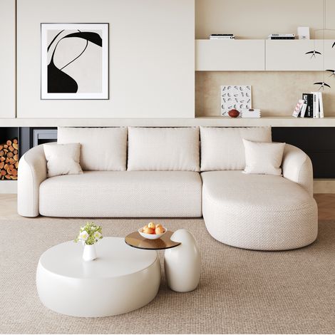 Canapé d’angle modulaire 266 cm blanc en tissu effet côtelé sans montage (1/5)