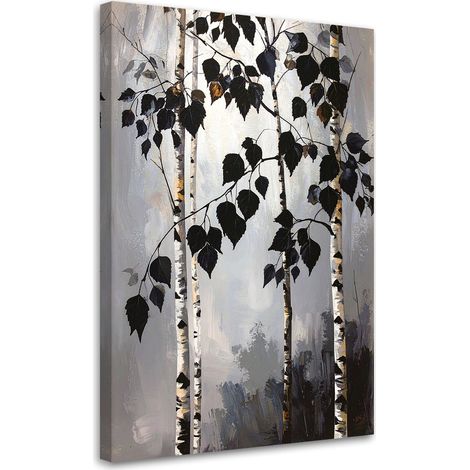 Cuadro en Lienzo Bosque de abedules naturaleza hojas negras 20x30 (1/5)