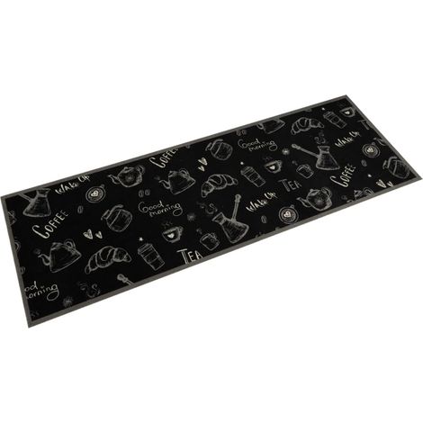 Küchenteppich Waschbar Morgen Schwarz 60x180 cm Samt