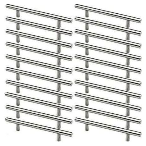 BUNTHAUS 20 Stück Edelstahl-Schrankgriff, Küchenmöbelgriff, 128 mm Lochabstand, T-Griff aus gebürstetem Stahl für Schranktür (1/5)