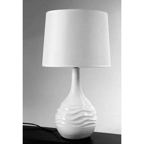 LAMPADA DA TAVOLO IN CERAMICA CON BASE ONDULATA 34X34X H72 CM BIANCA (1/2)