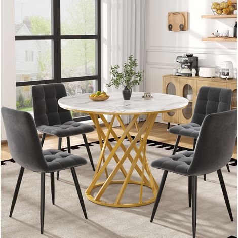 Conjunto de mesa y sillas 5 piezas, mesa redonda blanca de 80 cm HAVRYA (1/5)
