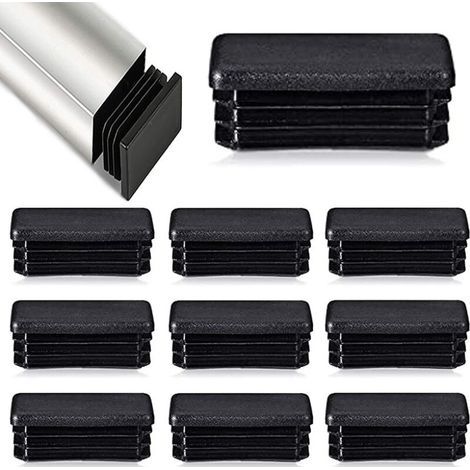 Set di 12 tappi rettangolari per tubi - 80 x 40 mm - Per tubi metallici - Per sedie e mobili tubolari - Nero (1/4)