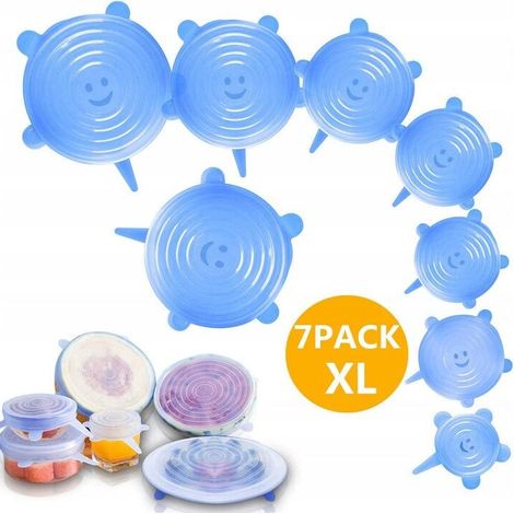 8pcs Couvercle en silicone alimentaire, couverture en silicone de silicone extensible, 8 tailles différentes pour micro-ondes quatre réfrigérateur lave-vaisselle bleu (1/5)