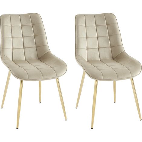 Vente-Unique – Lot de 2 chaises matelassées en velours beige – Piètement métal doré – Confort optimal pour intérieur – Hauteur d'assise 46.5 cm (1/5)