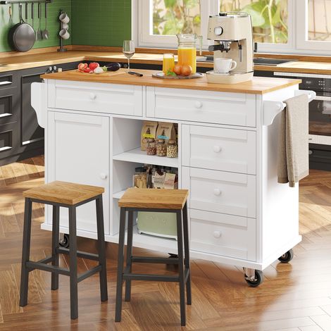 Carrelli da cucina 134x46x92 cm, credenza, cassettiere, 5 cassetti e 1 anta, MDF, bianco (1/5)