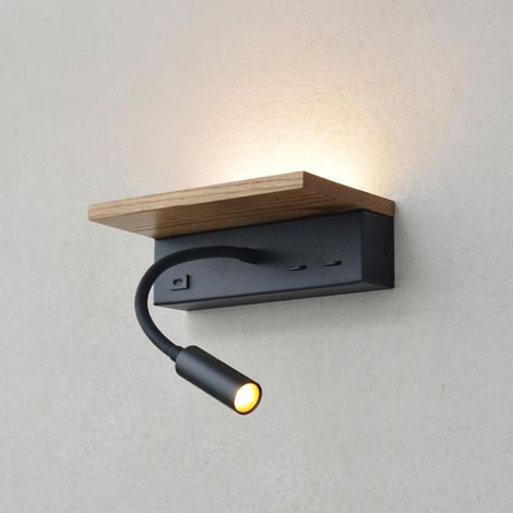 Lampe Murale Bois pour Chambre à Coucher, Lampe de Chevet Avec Fonction de Chargement Type c, Lampe de Lecture Led 3w, Éclairage Moderne 13w Avec Interrupteur, Flexible Col de Cygne, 3000k, 1 Pièce (1/5)