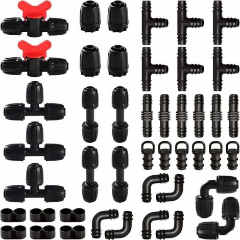 45 Pièces Raccords D'Irrigation pour Tubes 16 mm, Connecteur de Tuyau D'Eau D'Irrigation, Connecteur de Tuyau D'irrigation de Jardin, Connecteurs Barbelés Systèmes d'Arrosage, Noir (1/5)
