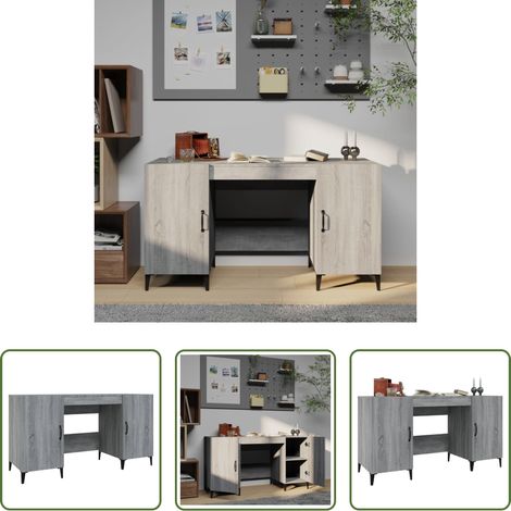 Schreibtisch mit Fächer - Schreibtisch Grau Sonoma 140x50x75 cm Holzwerkstoff (1/5)