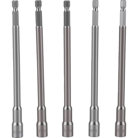 Lot de 5 embouts de tournevis à douille magnétique extra longs, tige hexagonale 1/4", pour réparation automobile, 8 x 150 mm (1/5)