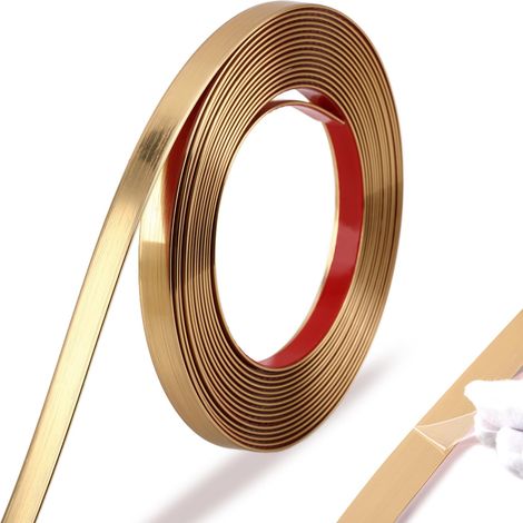 Or brossé Moulure décorative auto-adhésive, bordure de miroir flexible, moulure pour mur, plafond, sol, armoire et bord de carrelage, 5 m x 0,66 cm (1/5)