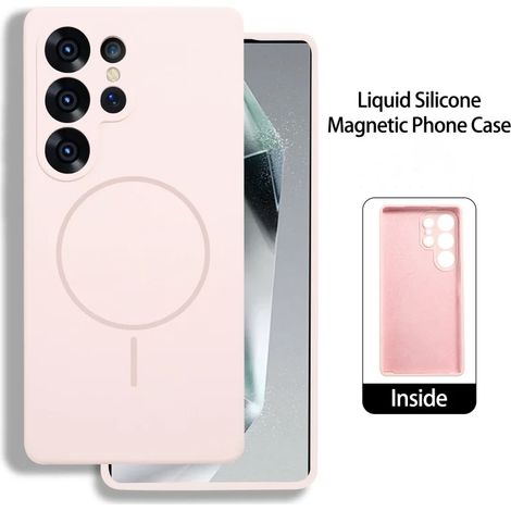 Coque magnétique en silicone liquide pour Samsung S23 rose, compatible avec la recharge sans fil (1/5)