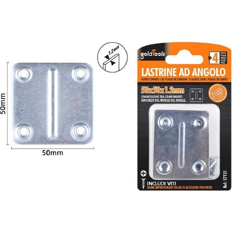TRADE SHOP - Set 4pz Lastrine Lastrina Piastra Di Giunzione 50x50x1.2mm Con Viti Mobili 57131 - (1/2)