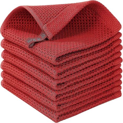 Lot de 6 torchons de cuisine en coton gaufré, ultra doux, absorbants et à séchage rapide, rouges, 34 x 34 cm (1/5)