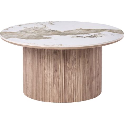 Tavolino con base in MDF e piano in marmo ø 80 cm marrone Dora (1/5)
