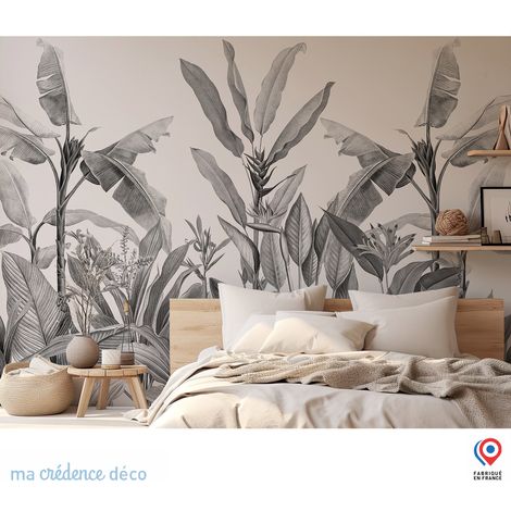 Papier peint : Fresque tropicale et aquarelle 3 - Intissé - L.200 x H.280 cm - Gris anthracite (1/5)