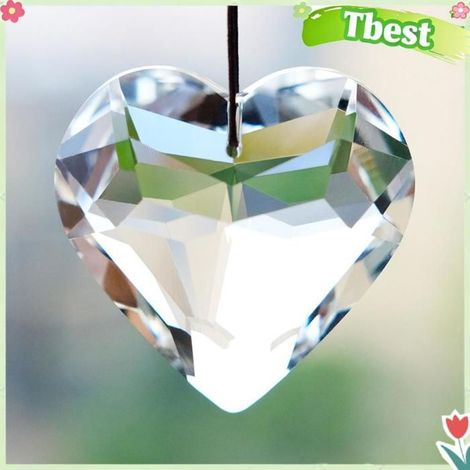 Tbest Pendentif prisme attrape-soleil en forme de cœur suspendu Ornements de prisme en forme de cœur, Surface polie photo Claire (1/5)