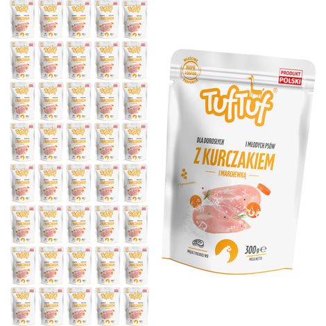Comida húmeda para perros TufTuf sabor pollo y zanahoria, sobre de 40 x 300 g, carne en conserva. (1/2)