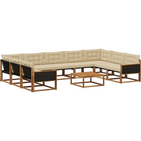 Conjunto de sofás de exterior con cojín 10 pcs Natural y Beige vidaXL (1/5)