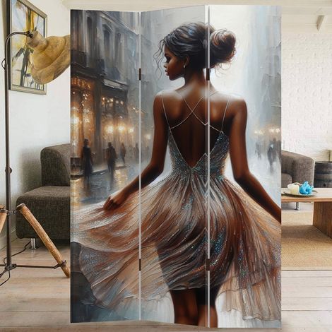 Paravento Separé 3 Pannelli Struttura Legno Stampa La ballerina 180 x 120 cm (1/5)