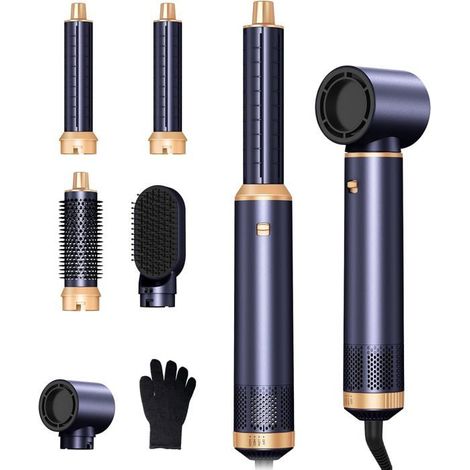 Air styler airbrush 5 en 1 1000W, sèche-cheveux ionique, brosse soufflante avec 30mm boucleur pour cheveux secs/lissés/bouclés (1/5)