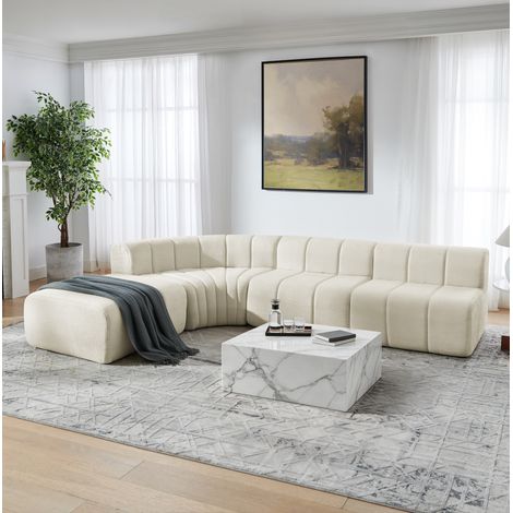 Canapé d’angle modulaire en chenille, modules combinables, assise confortable, montage sans outils, beige