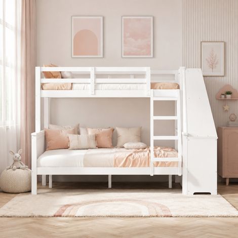 Kinder-Etagenbett 90x200/140x200 cm aus weißem Holz mit Stauraum – MEUBLIV (1/5)