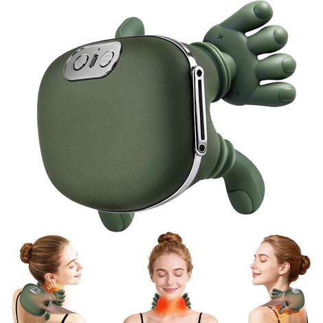 Masseur Cou et Épaules Chauffant Vert - Massage Pétrissant 4D avec Doigts - Soulage les Tensions Musculaires - Confort Réaliste (1/5)