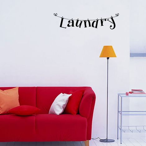 Sticker mural amovible en PVC noir (1 pièce) avec citation sur le thème du linge (1/5)