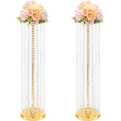2 Pièces Centres Table Vases 90 cm Haut Vase À Fleurs Élégantes Cristal Support de Fleurs en Métal pour Les Décorations Mariage Fête (Doré) (1/5)
