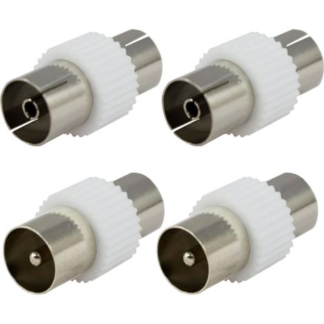 4 Connecteurs coaxiaux, Alliage de zinc, Sans soudure, Nickelés, Antennes TV et Satellite (1/5)