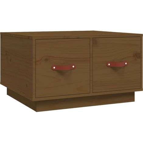Mesa de centro con dos cajones diseño rústico moderno 60 x 53 x 35 cm madera maciza de pino marrón DEC039488
