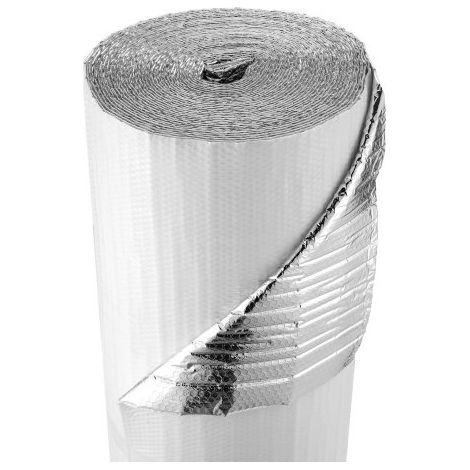 Isolant thermique réfléchissant, 30,48 x 1,22 m, rouleau d'isolation barrière radiante, 6 mm, feuille d'aluminium, double couche de bulles d'air et film PE blanc, pour porte de garage, fenêtre (1/3)