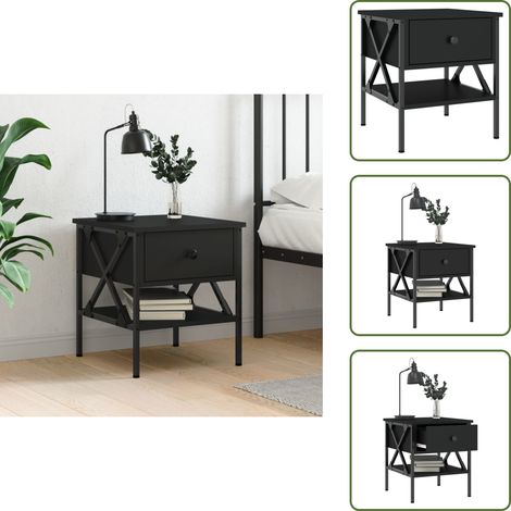 Comodino con piedini regolabili - vidaXL Comodino Nero 40x42x45 cm in Legno Multistrato - Comodino con spazio portaoggetti