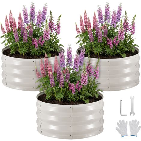 VEVOR Fioriera Rialzata Zincata 3 pezzi 600x600x300 mm Set di Fioriere Rotonde in Metallo per Esterno, Aiuola Rialzata Senza Fondo in Metallo per Coltivazione Fiori Verdure Orto Colore Beige (1/5)