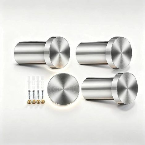 4 Stück Handtuchhaken zum Bohren, 36 mm Kleiderhaken Edelstahl, Kleiderhaken Silber Garderobe mit Schraubbefestigung, Garderobenhaken Modern für Eingang Küche Badezimmer