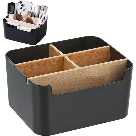 Schreibtisch Organisateur en Bois 5 Fächer Bambus Bureau avec Stifthalter Noir (1/5)