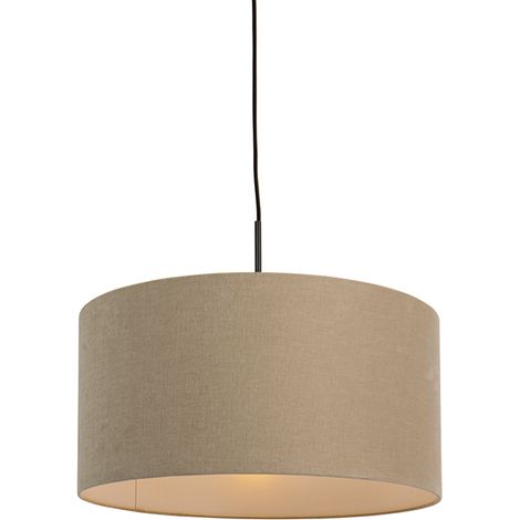 QAZQA Lampada a sospensione con paralume combi - Moderno - Tessuto,Acciaio - Nero/Beige - Tondo Max. 1 x Watt