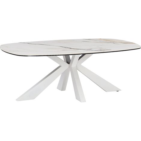 Tavolino in vetro temperato, ceramica e metallo Effetto marmo Bianco - DERIYA della Maison Céphy