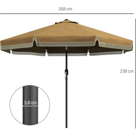 Parasol Ø265 cm Parasol patio avec franges,parasol de plage inclinable avec 8 nervures,idéal pour jardin et balcon en kaki
