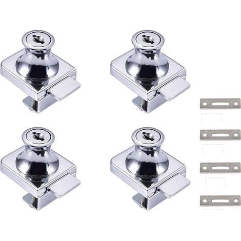 Glastürschloss, 4-teiliges Nockenschloss, Sicherheitsschloss für Glastüren von Vitrinen und Schränken mit 5-8 mm (0,2-0,31") Glasstärke, kein Bohren erforderlich, mit 8 Schlüsseln