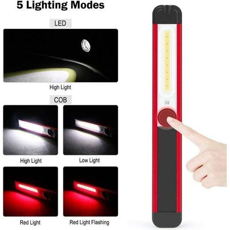 2pcs Lampe de Travail USB Rechargeable Lampe Inspection COB Torche Lampe de poche LED Ultra Puissante Camping Lampe pour Auto Garage Atelier bricolage avec clip magnétique (1/3)