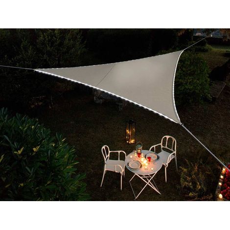Voile d'ombrage triangulaire Leds solaires Taupe + Adaptateur - Jardiline (1/2)