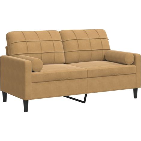 Canapé 2 places,Sofa pour Salon,Banquette avec oreillers décoratifs brun 140 cm velours CFW600621 (1/5)