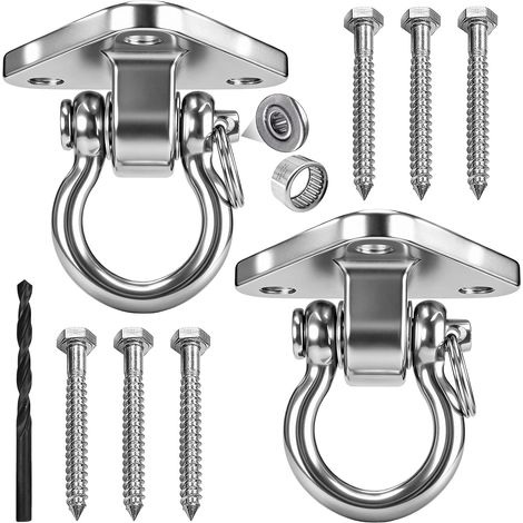 2 Pack Heavy Duty Stainless Steel Ceiling Hooks 180° Swivel Ball Bearing 1500lb Capacity Hanging Chair Hammock Sandbag Punch Bag Hanger Bracket